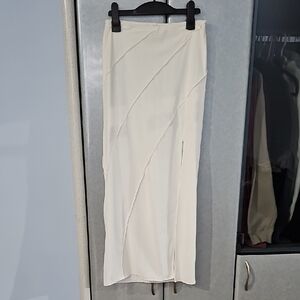 Princess Polly White Ribbed Pencil Skirt With Slit, Size 4